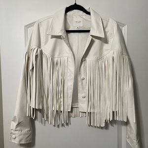 Le Lis size large white leather fringe jacket.